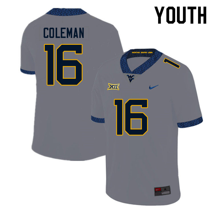 NCAA Youth Caleb Coleman West Virginia Mountaineers Gray #16 Nike Stitched Football College Authentic Jersey KS23E44SU